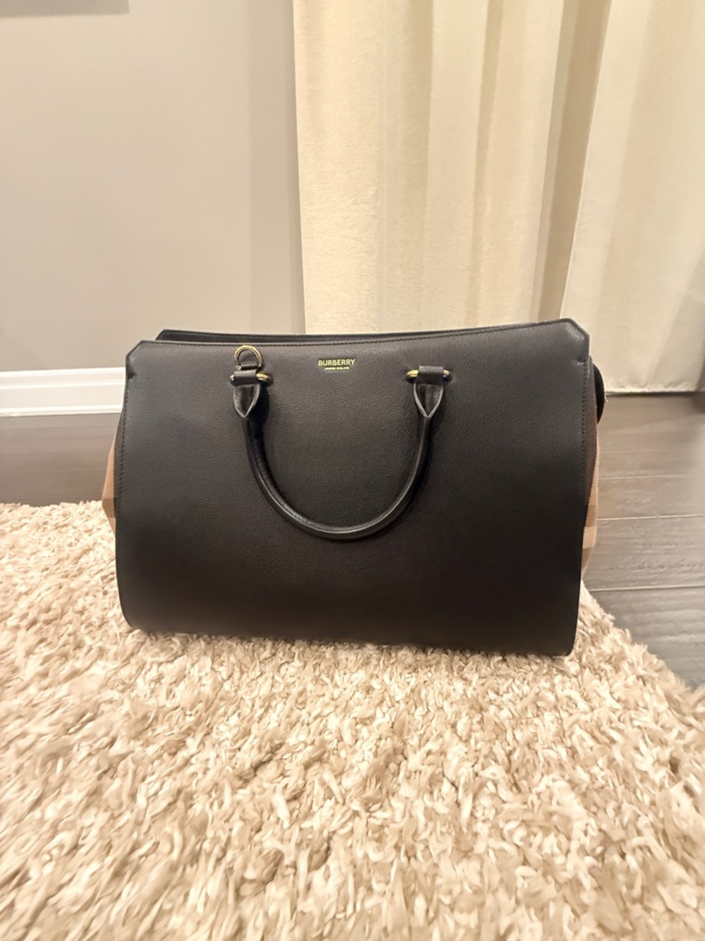 Burberry Black Leather Tote with Gold-Tone Accents